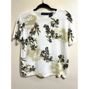 Laura Scott Women's Short Sleeve Knit Top Size M Tropical Flower Design